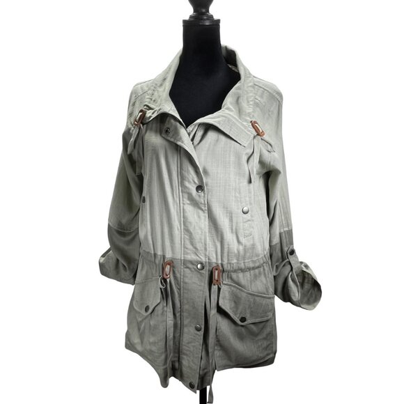 BLU PEPPER Linen Blend Green Color Block Utility Jacket Lined Size Medium - Picture 1 of 14